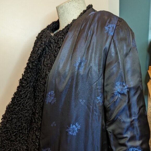 Vintage mid century Reversible Black Persian Wool mink and silk coat Size 12 L - Picture 9 of 15